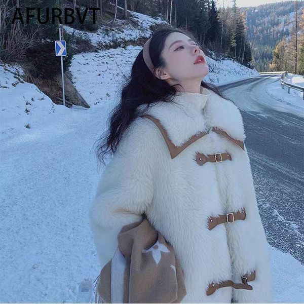 

women's fur & faux afurbvt fashion lamb wool autumn winter coat women jacket fleece shaggy warm long jackets overcoat single breasted o, Black