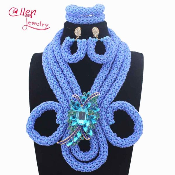

earrings & necklace fabulous luxury african beads jewelry sets india flower nigerian beaded wedding bridal dubai w14033, Silver
