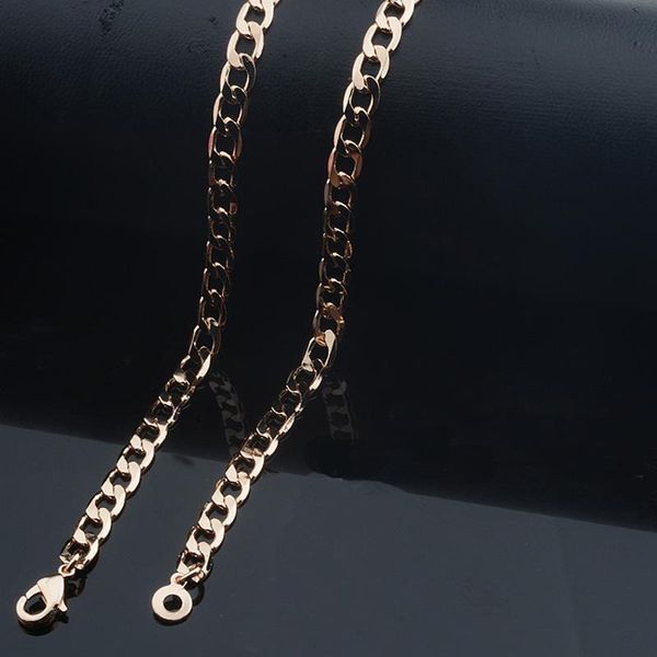 

chains 5.5mm men flat curb necklace women 585 rose gold color rn0057, Silver