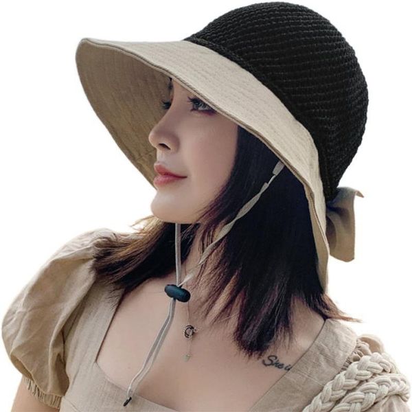

wide brim hats womens summer mesh sun visor beach hat split floppy sweet bowknot holiday outdoor sunscreen packable bucket cap, Blue;gray