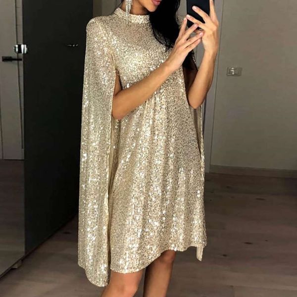 

women's small stand collar sequin dress in women s clothing, Black;gray