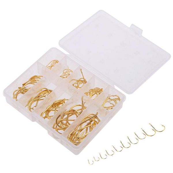 

golden 100pcs 10 size fishing hooks sharpened needle with box