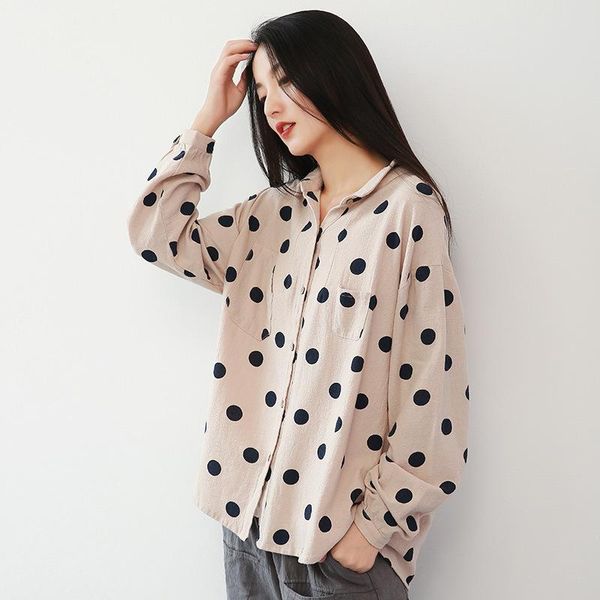 

women's blouses & shirts blouse women autumn spring long sleeve polka dot original vintage female clothes loose casual, White