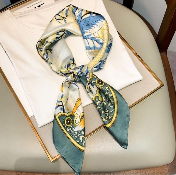 

scarves silk scarf for women ladies spring summer print thin narrow square daily casual satin small wraps shawl 70*70cm, Blue;gray