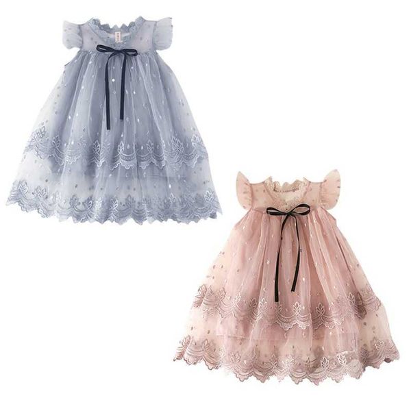 2021 Детские девочки платье Летние кружева цветок кружева сладкие дети шоу девушки одежда Q0716