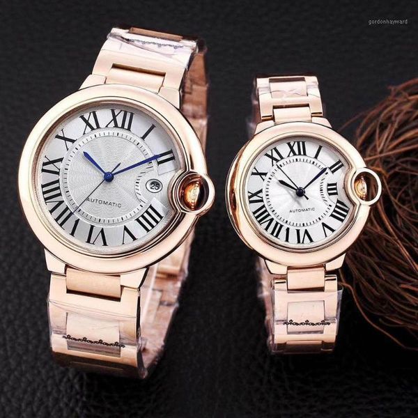 

wristwatches quality gold men watch brand 33mm dial women automatic mechanical stainless steel sapphire reloj ctr male wrist, Slivery;brown
