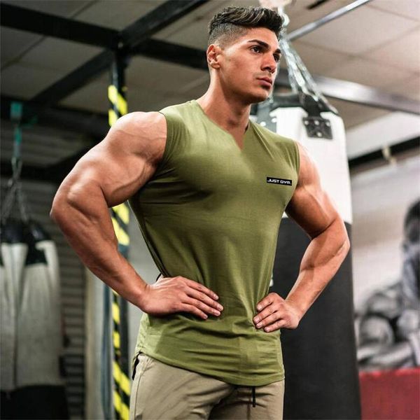 

men' tank 2021 workout mens running training fashion casual gym clothing bodybuilding fitness singlets sleeveless v-neck vest, White;black