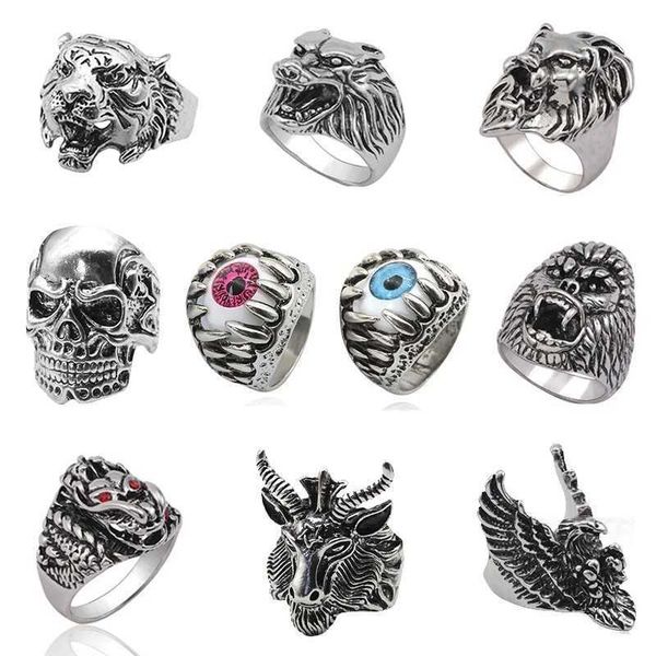 

ring punk skull vintage tiger for men steampunk retro hollow stainless steel s gothic male jewelry hip hop dropshipping 2021, Golden;silver