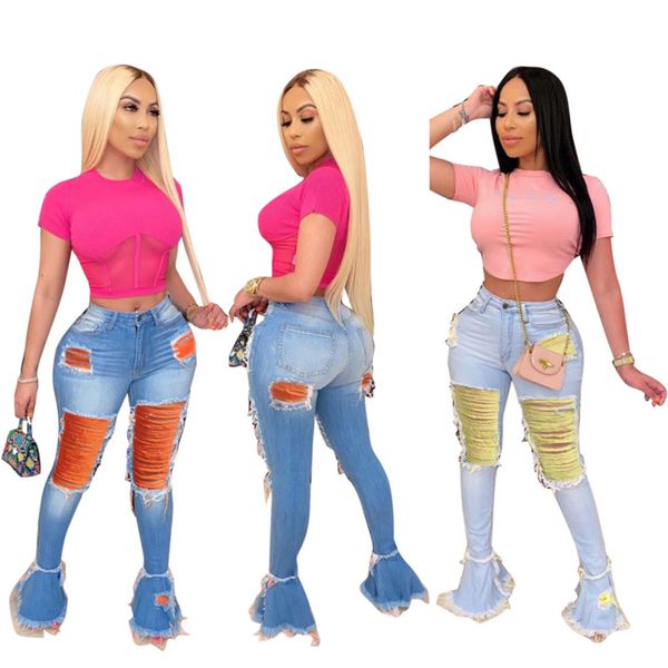 

women's jeans wholesale items bulk lots denim pants solid hold tassel one piece flare women personality trousers m7330 by dhl, Blue