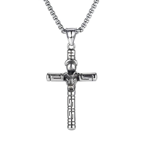 

pendant necklaces gothic accessories stainless steel men's cross male necklace vintage chain punk edgy personality caribbean amulet, Silver