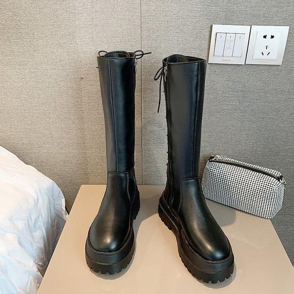 

boots autumn winter thick soled knee women's high 2021 british style, Black