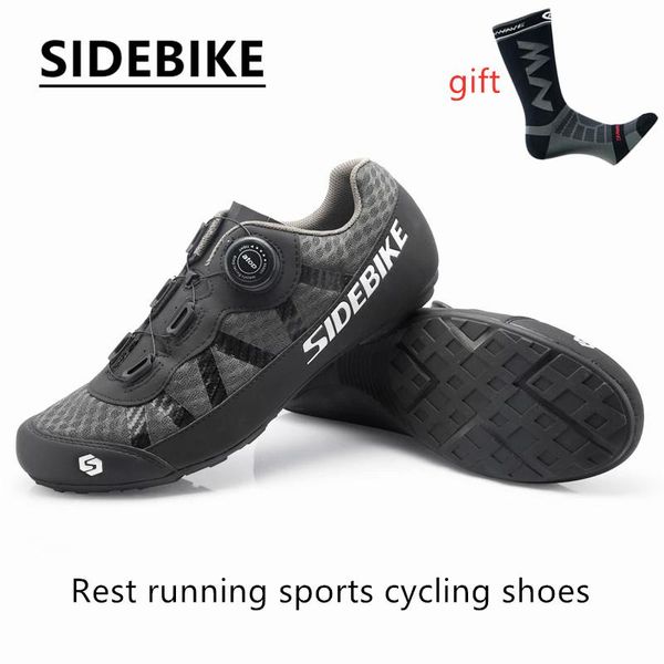

sidebike mtb road shoes non-lock leisure bike cycling men women ultralight 565g breathable non-slip footwear, Black