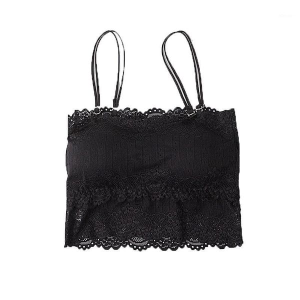 

womens floral lace seamless bandeau wire bralette fashion black padded wrapped tube camisole underwear for women bustiers & co, Black;white