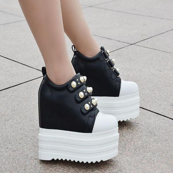 

branco cunhas sapatos para mulher tnis de salto alto plataforma sexy, Black