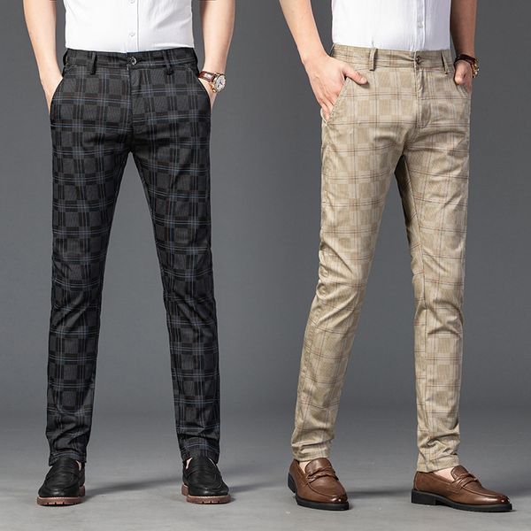 

fashion streetwear men clothing 7 color mens straight slim casual pants trousers trend black plaid pants men