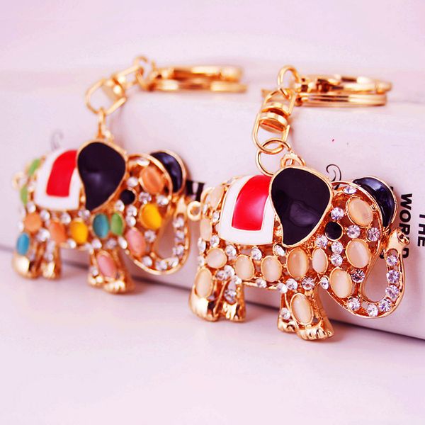 

woman man casual leather rhinestone elephant keychain lady cartoon elephant bag pendant car key ring, Silver