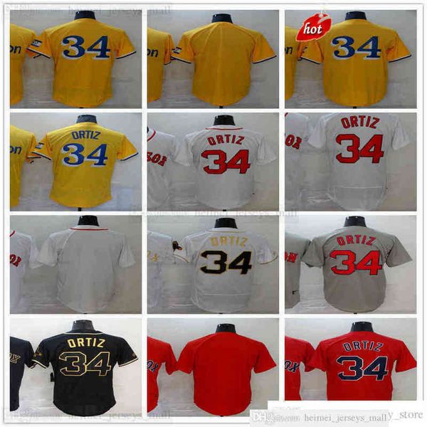 

2022 Yellow Stitched Baseball 34 David Ortiz Jerseys Red Grey Gray Black White Gold Jersey Blank NO Name Number Man Size -XXXL, Same as picture