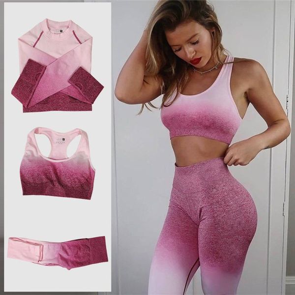 

yoga outfit women sportswear seamless set gym high waist leggings t-shirts suit long sleeve fitness workout sport suits