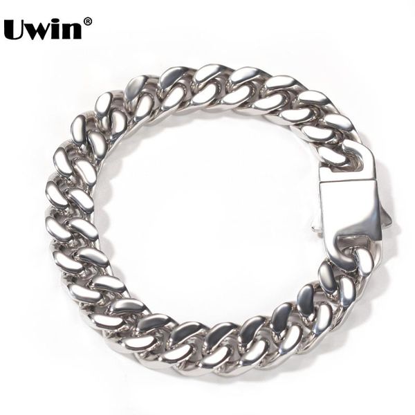 

link, chain uwin 8/10/12mm stainless steel cuban bracelet for men prong 16/18/20/24 inches necklaces fashion hip hop jewelry, Black