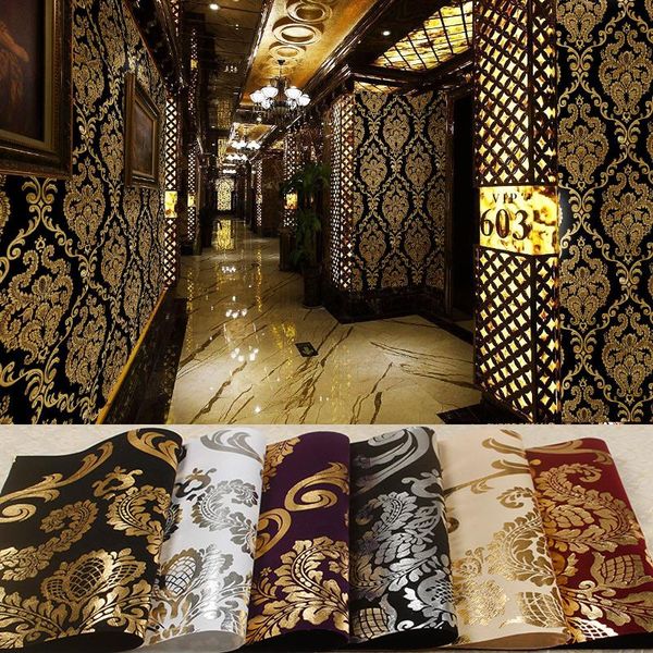 

wallpapers 138cmx10m length european luxury flash gold damascus wall cloth bar club high-grade paper 3d ktv decor