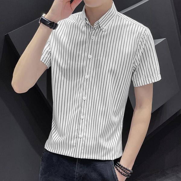 

men's casual shirts summer fashion youth wear short sleeve shirt, White;black