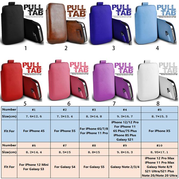 

100pcs/lot universal pull tab pouch sleeve cases for iphone 12 11 pro max 6s 7 8 xr xs galaxy s21 note 20 ultra s10 plus s9 s8 s5 s4 s3 hols