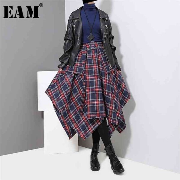 

[eam] spring high waist red plaid split joitn loose big hem half-body skirt women fashion all-match jd402 210621, Black