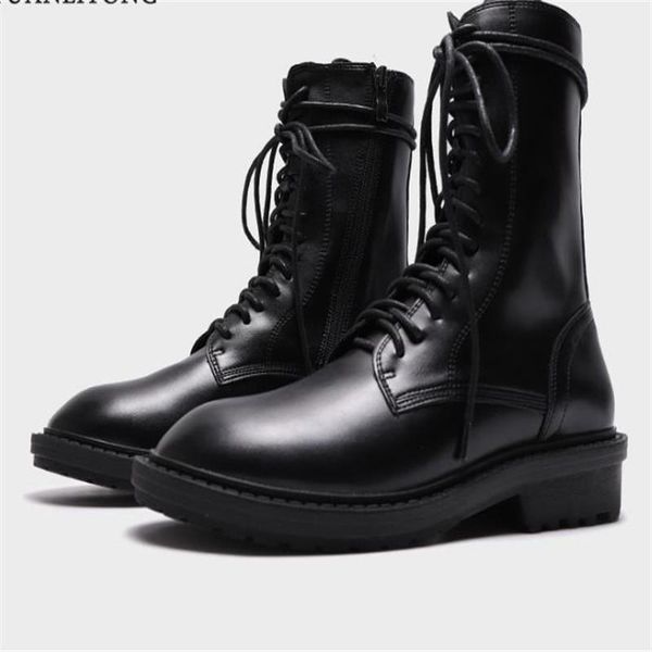 

boots 2021 winter korean student lace up high casual women's shoes, Black
