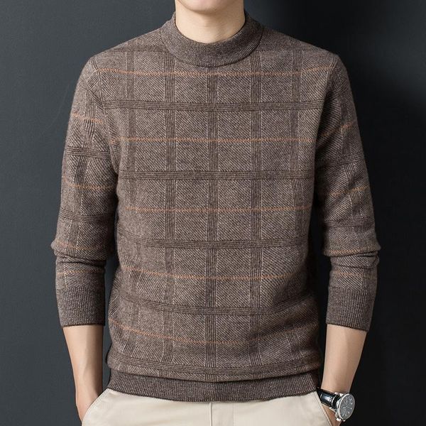 

men's sweaters thickened sweater round neck plaid autumn and winter warm cashmere fashion casual sweater., White;black