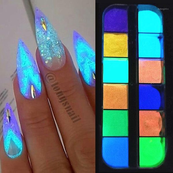

grids fluorescence nail glitter powder light luminous ultrafine glowing pigment neon phosphor in the dark dust decor1, Silver;gold