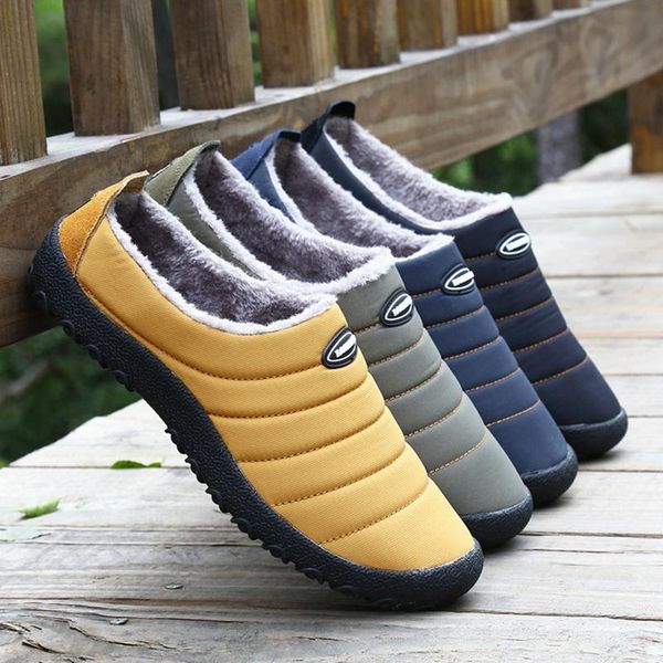 

winter slippers slip on faux fur lined warm shoes waterproof non-slip cotton slipper for men women, Black
