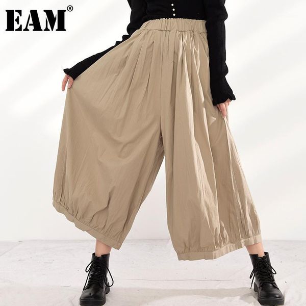 

women's pants & capris women's [] high elastic waist khaki long pleated wide legtrousers loose fit women fashion tide spring autum, Black;white