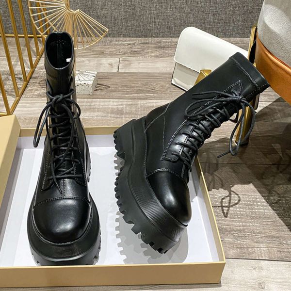 

boots designer woman platform martin women's autumn/winter 2021 new british style short tube lace-up thin knight women, Black