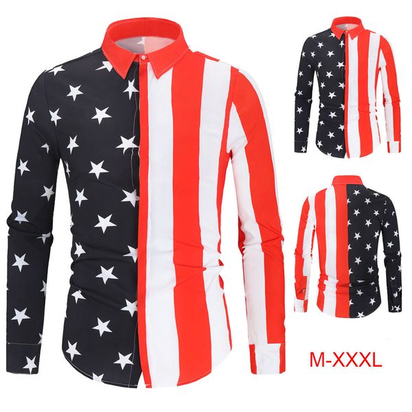 

men's casual shirts 2021 fashion trend leisure slim flag digital printing design simple splicing long sleeve shirt men dc446 xj45, White;black