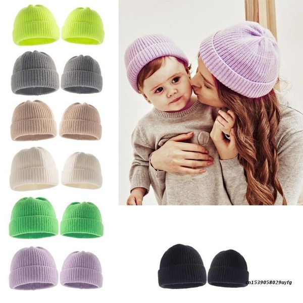 

caps & hats winter parent-child mom dad women man toddle kids baby boy girl warm knit beanie hat adults, Yellow