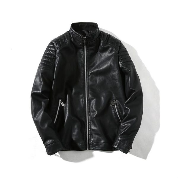

men's jackets men jacket style stand collar casual personality leather coat zipper decorative cuff sleeve, Black;brown