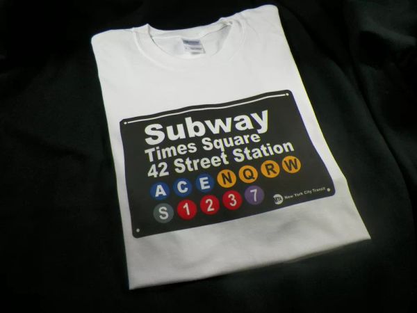 

NYC Subway sign New York T-shirt Times Square 42 street station Unisex tee, White;black