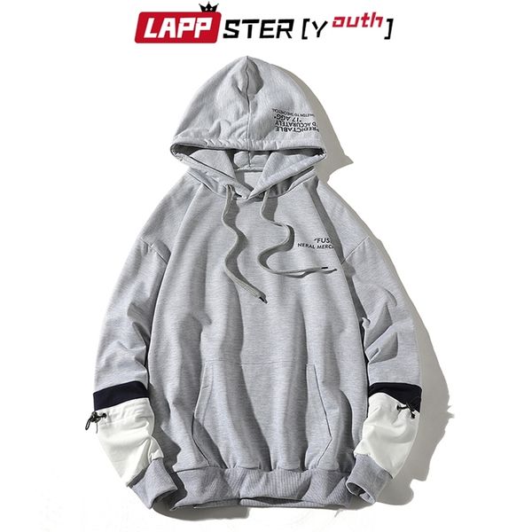 

patchwork hooded hoodies mens women korean kawaii oversized sweatshirts mens loose fashions grey clothing 210420, Black
