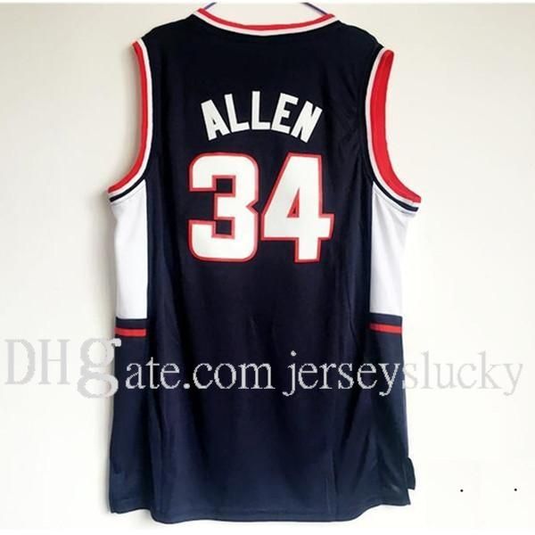 

ncaa men 34 ray allen college basketball wear uconn connecticut huskies jersey navy blue color team all stitched for sport fans jerseys, Black;red