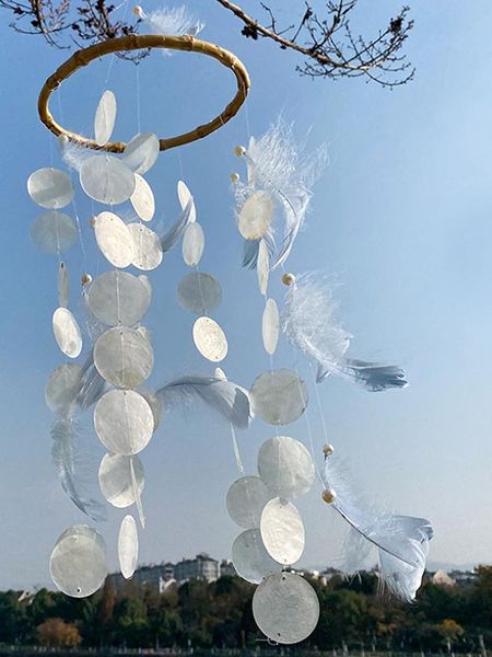 

decorative objects & figurines nature shell feather wind chime ornaments outdoor living room home yard garden door hanging decor win