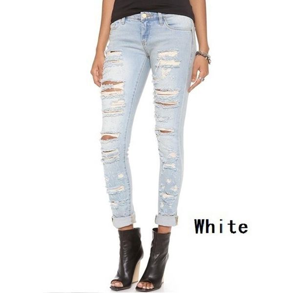 

s-xxl women's skinny hole ripped jeans fashion women pants boyfriend denim biker female pencil softener, Blue