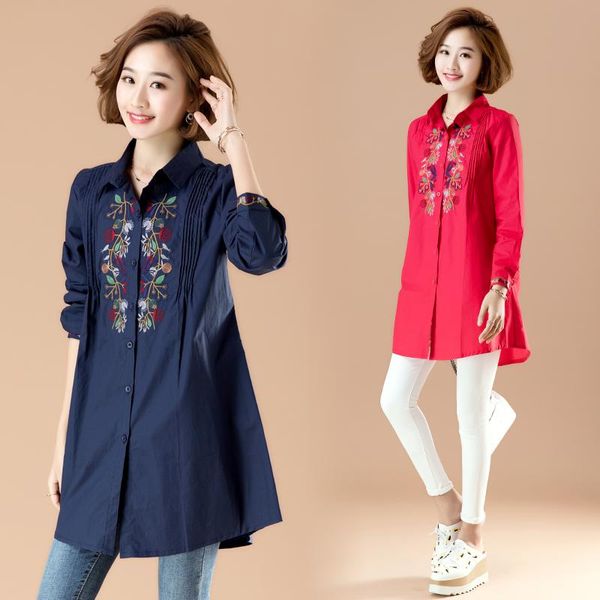 

women's blouses & shirts 2021 cotton retro delicacy embroider plus-size spring and autumn leisure shirt fashion elegant loose blouse, White