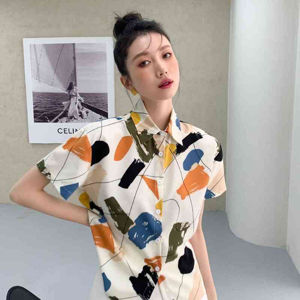 

women's blouses & shirts color block for women summer korean blouse short sleeve button down collared designer fashion d97w, White