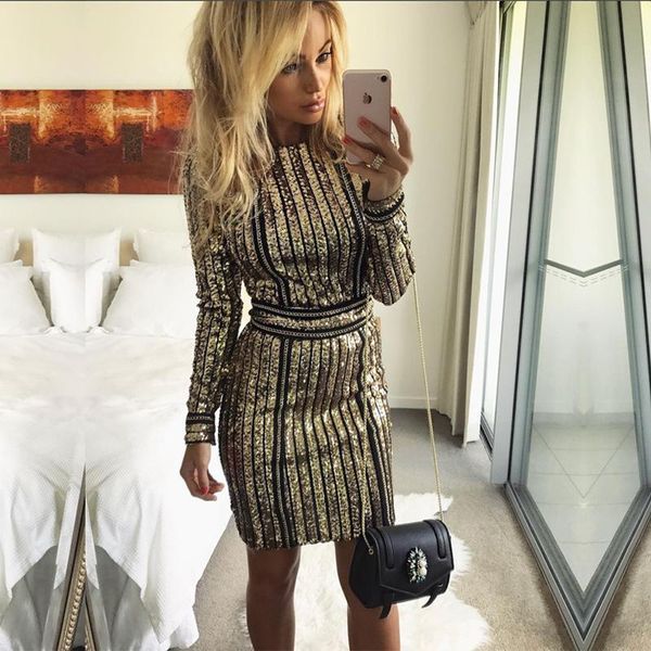 

casual dresses gold sequin dress clothing clothes women long sleeve fashion glitter elbise vestido de festa kleider damen, Black;gray