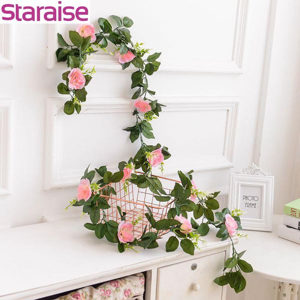 

staraise 2.4m artificial rose flower fake hanging decor vine leaves garland wedding party wall decorative flowers & wreaths