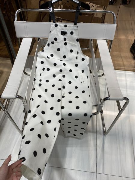 

casual pants p family triangle white wave point denim jumpsuit straight tube slim high waist suspender in summer 2021, Black;white