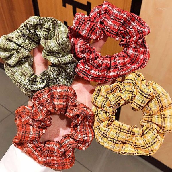

vintage elegant plaid scrunchie for women ponytail holder elastic hair bands headband ropes fashion accessories1