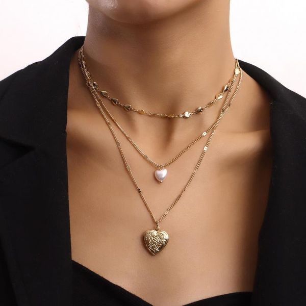 

pendant necklaces romantic heart po frame for women gifts layered gold color necklace set can be opened love keepsake jewelry, Silver