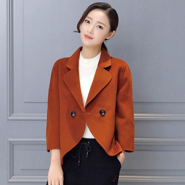 

woolen coat female short paragraph spring autumn korean style fashion solid color blend blazer women jacket shawl outwearf women's suit, White;black