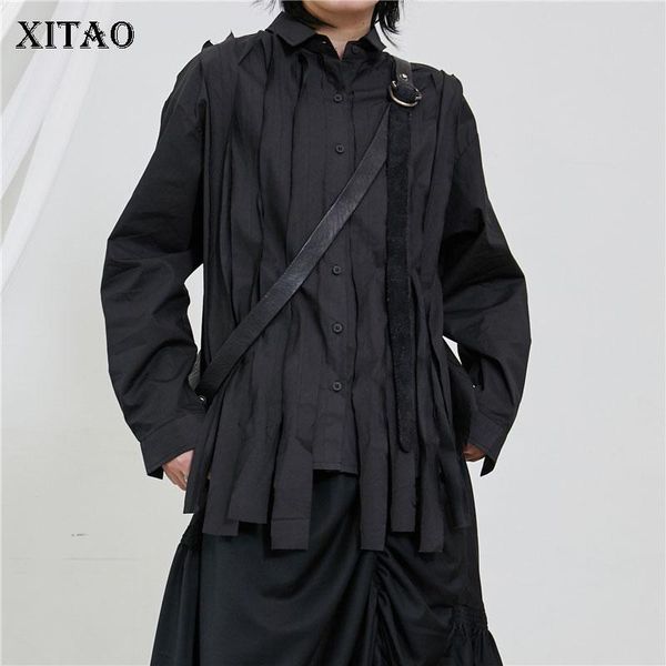 

women's blouses & shirts xitao irregular blouse fashion black white single breast full sleeve goddess fan casual style tassel pleated s